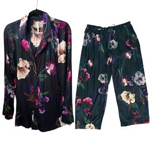 SOMA Floral Satin Pajama Set, Top XXL, Bottom XL